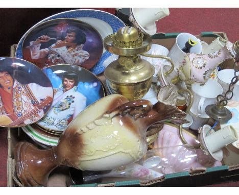 Six Bradex Plates Featuring Elvis Presley. other ceramics, ceiling light, oil lamp, etc:- One Box.