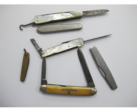 A Harrison Brothers Three Blade Pen Knife, with ivory scales and white metal bolsters, 9cm closed, two pen knives with mother