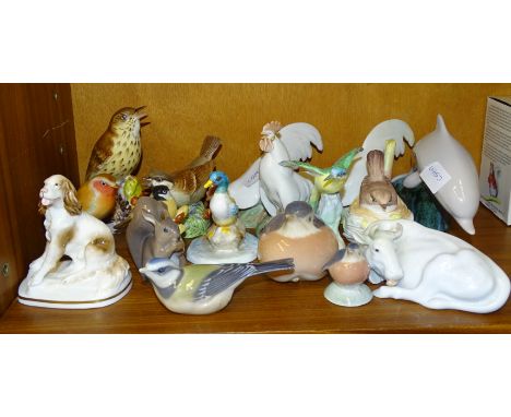 Thirteen ceramic bird ornaments,&nbsp;including four by Royal Worcester:&nbsp;Thrush, Sparrow, Marsh Tit, Robin,&nbsp;six by 