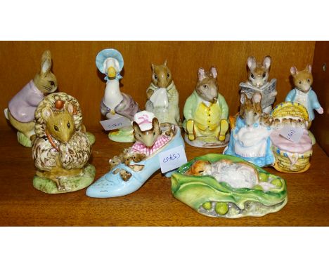 Ten Beswick Beatrix Potter figures,&nbsp;all BP3:&nbsp;Jemima Puddleduck, Chippy Hackee, Samuel Whiskers, Tailor of Glouceste