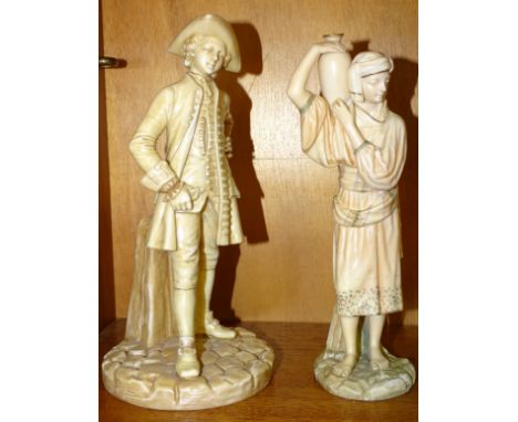 A Royal Worcester blushed ivory figure&nbsp;of a gentleman wearing a tricorn hat, signed&nbsp;Hadley, impressed and printed f