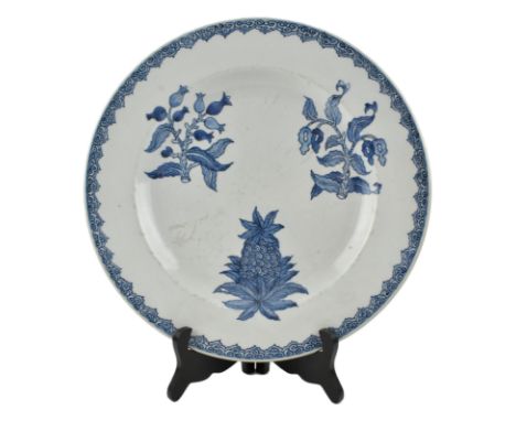A Qing Qianlong period blue and white ceramic charger plate. The cicular everted charger plate decorated with guavas, loquats