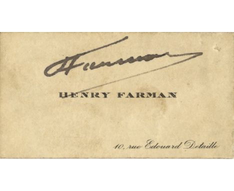 FARMAN HENRI: (1874-1958) French Aviator and Aircraft Designer. Bold, dark fountain pen ink signature ('H Farman') on the avi