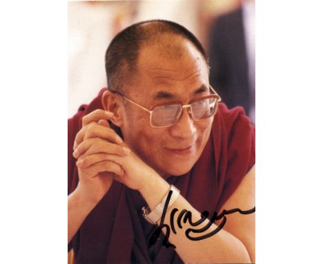 DALAI LAMA: (1935-     ) Spiritual Leader of Tibet, Nobel Peace Prize winner, 1989. Signed colour 3.5 x 5 photograph of the D