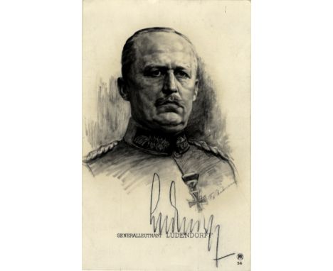LUDENDORFF ERICH: (1865-1937) German General of World War I. Vintage signed postcard photograph, being a reproduction of a pe