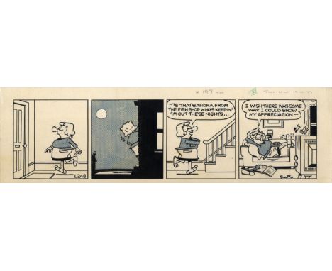 SMYTHE REG: (1917-1998) British Cartoonist, creator of Andy Capp. An original pen and ink four panel Andy Capp cartoon strip 