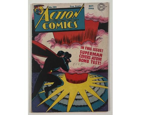 ACTION COMICS #101 (1946 - DC) - Classic Wayne Boring cover art featuring Superman filming an atomic bomb test - a condition 