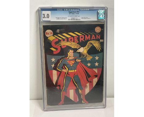 SUPERMAN #14 (1942 - DC) - GRADED 3.0(GD/VG) by CGC - Iconic Shield cover art by Fred Ray - Also includes an advertisement fo
