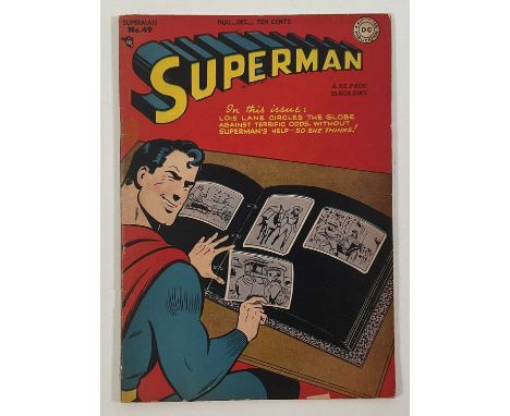 SUPERMAN #49 (1947 - DC) - "Toyman and the Gadgets of Greed" - Cover art by Wayne Boring and Stan Kaye - NB: Tape repair arou