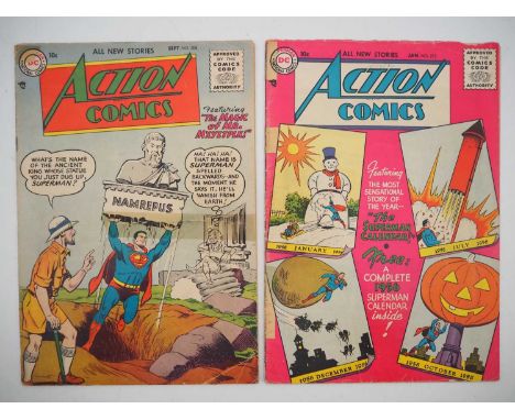 ACTION COMICS #208 &amp; 212 (2 in Lot) - (1955 - DC) - "The Magic of Mr. Mxyztplk!" &amp; "The Superman Calendar!" with cove
