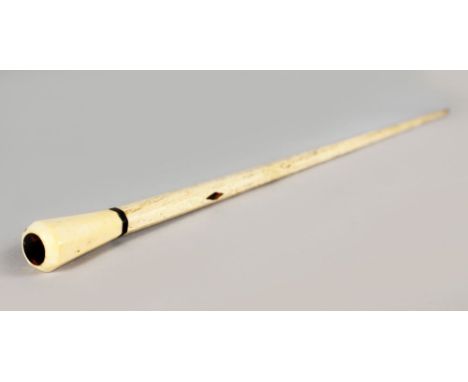 A 19TH CENTURY MARINE IVORY OCTAGONAL AND TURNED CANE WALKING STICK. 35ins long.