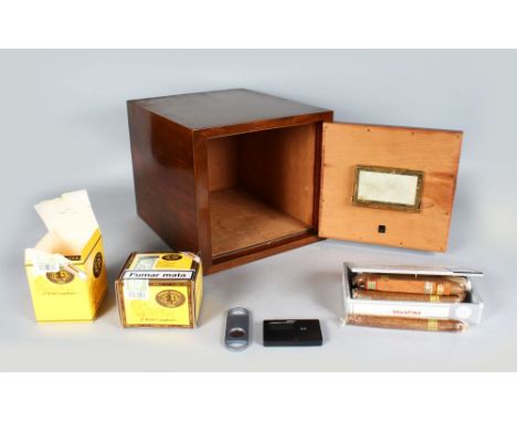 A DUNHILL CABINET CIGAR HUMIDOR IN FLAME WALNUT/MAHOGANY, including approx. 35 Cuban Jose Piedra Petit Cazadores, Romeo y Jul