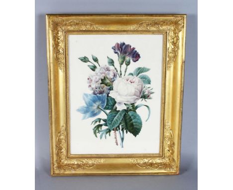 A REGENCY BOTANICAL FRAMED WATERCOLOUR of flowers.