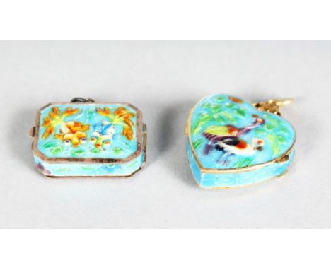 TWO CHINESE SILVER AND ENAMEL LOCKET.