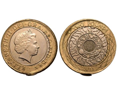 UNITED KINGDOM. Elizabeth II, 1952-2022. Bimetallic 2 Pounds, 2011. Royal Mint. Mint Error; Misprinted 'egg error'. Called an
