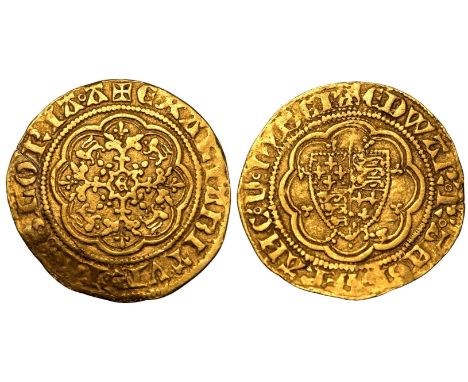 ENGLAND. Edward III, 1327-77. Gold Quarter-noble, ND (1351-1361). Cross mintmark. Shield of arms within tressure with trefoil