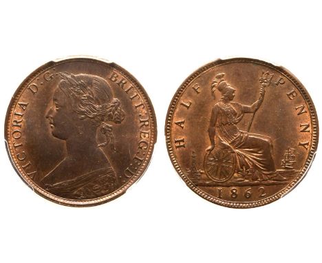 UNITED KINGDOM. Victoria, 1837-1901. Bronze Halfpenny, 1862. Royal Mint. Laureate bust of Queen Victoria facing left; VICTORI
