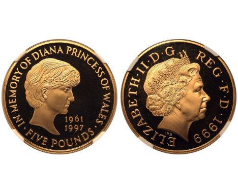 UNITED KINGDOM. Elizabeth II, 1952-2022. Gold 5 Pounds (Crown), 1999. Royal Mint. Proof. Known as the 'Lady Diana Memorial Cr