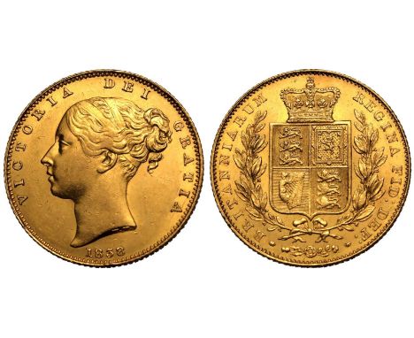 UNITED KINGDOM. Victoria, 1837-1901. Gold Sovereign, 1838. London. First young head of Victoria facing left, hair tied in fil