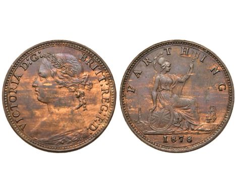 UNITED KINGDOM. Victoria. Bronze Farthing, 1878. London. Obv: Second laureate portrait 'Bun Head' of Queen Victoria facing le