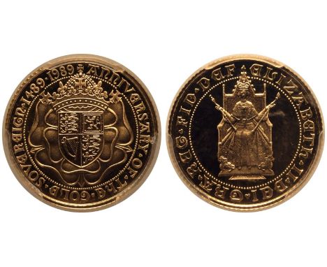 UNITED KINGDOM. Elizabeth II, 1952-2022. Gold Half-Sovereign, 1989. Royal Mint. Proof. Commemorating the 500 years anniversar