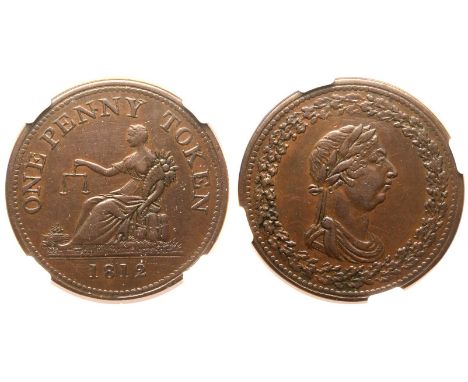 UNITED KINGDOM. Thomas Halliday. Copper Penny Token, 1812. Laureate and draped bust of George III right, H on the truncation;