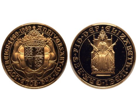UNITED KINGDOM. Elizabeth II, 1952-2022. Gold 2 Pounds (Double Sovereign), 1989. Royal Mint. Proof. Commemorating the 500 yea