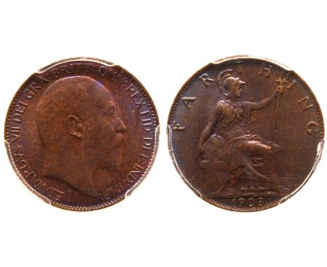 UNITED KINGDOM. Edward VII, 1901-10. Bronze Farthing, 1903. London Mint. Darkened Finish. On occasion uncirculated farthings 