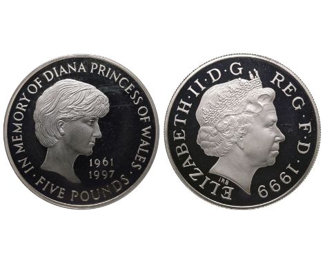 UNITED KINGDOM. Elizabeth II, 1952-2022. Silver 5 Pounds (Crown), 1999. Royal Mint. Proof. Known as the 'Lady Diana Memorial 