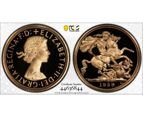 UNITED KINGDOM. Elizabeth II, 1952-2022. Gold Sovereign, 1958. Royal Mint. Proof. The Gillick portrait series of Elizabeth II