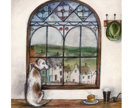 Joe Ramm (contemporary), mixed media and oil on board, 'Pie and Pint', unsigned, inscribed verso, 20 x 20cm