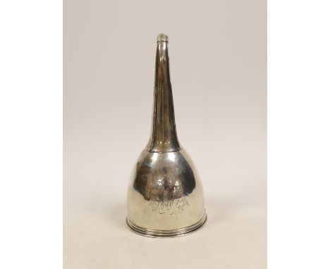 A George III silver wine funnel with muslin ring, Robert &amp; Samuel Hennell, London, 1802, 16.5cm.