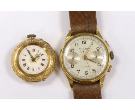 A gentleman's 18k Orator manual wind wrist watch (a.f.) and an 18 k fob watch.