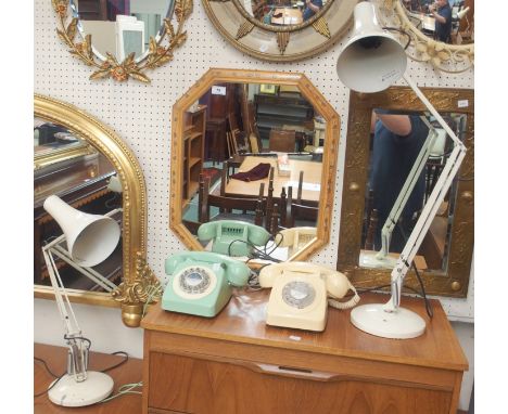 A pair of cream Anglepoise desk lamps and two vintage telephones (4) Condition Report: Available upon request