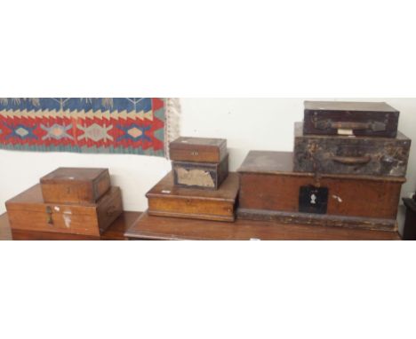 Seven  wooden boxes, joiners tools and a biscuit tin Condition Report: Available upon request