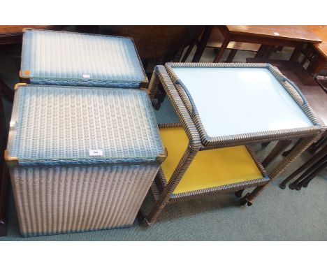 A pair of LLoyd Loom style linen baskets and a vintage tea trolley (3) Condition Report: Available upon request