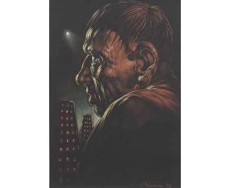 * PETER HOWSON OBE,TWO HEADSpastel on paper, signed and dated '0627cm x 18.5cmMounted, framed and under glass