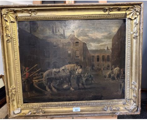 19th Century oleograph in a moulded gilt frame depicting a industrial scene[57x69cm] 