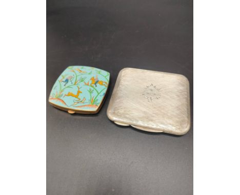 800 Grade silver ladies compact together with Colibri hunting scene compact 
