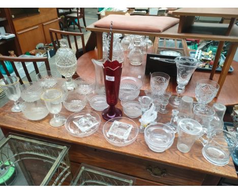 A Collection of antique and vintage glass to include Elizabeth II Large goblet with silver coin within the stem, Ruby glass V