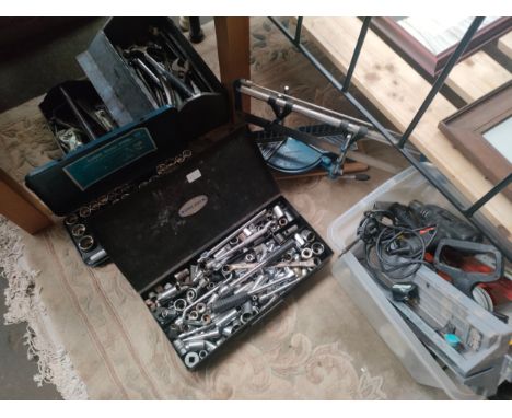 A Large selection of good quality tools to include Socket sets. mitre saw and various tool boxes full 