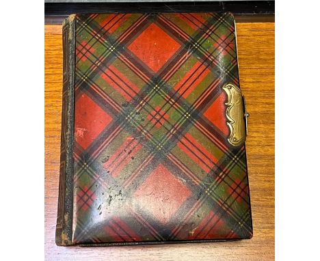 Antique Mauchline Tartan ware 'Stuart Tartan' back and front photo album containing a quantity of photos together with a Prin