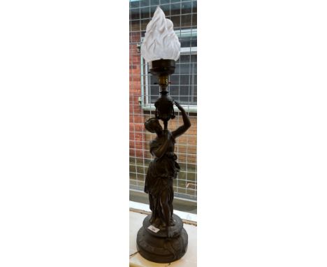 A Large 19th century Bronzed spelter lady figurine table lamp. [80cm high] [As found to base of urn] 