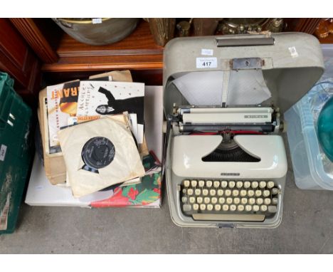 A Vintage Adler Primus portable typewriter together with singles and glass serving platter etc 