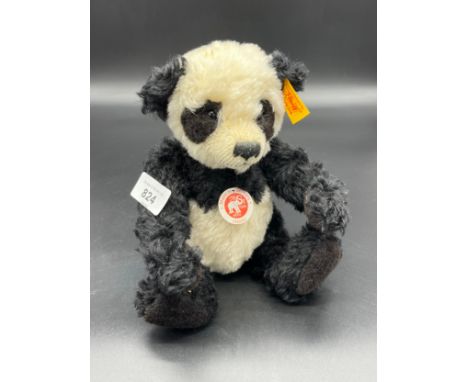 Vintage Steiff Mohair Jointed Panda Bear EAN 030512 with Button And Tag. 