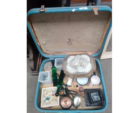 Case of odds to include Russian pill box, thermometer and other odds etc 