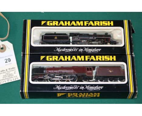 2 Graham Farish by Bachmann N Gauge Locomotives. A BR Coronation Class tender locomotive, 'Duchess of Hamilton' RN 46229 in l