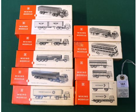 10 Wiking HO scale plastic model vehicles. Including a Henschel  ESSO tanker. MAN TEXACO tanker, Mercedes SHELL tanker. A Ber