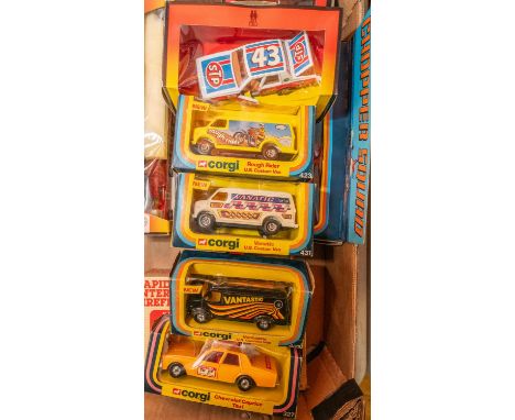 12 Corgi models from the 1970s and 1980s. Includes 342 Chevrolet Caprice stock car, 1169 Guinness tanker, 35 Surf rescue, 55 