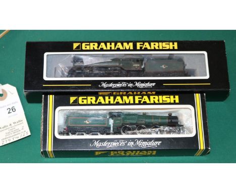 2 Graham Farish by Bachmann N Gauge Locomotives. A BR Class V2 tender locomotive, 'Green Arrow', RN60800. Plus a BR Hall Clas